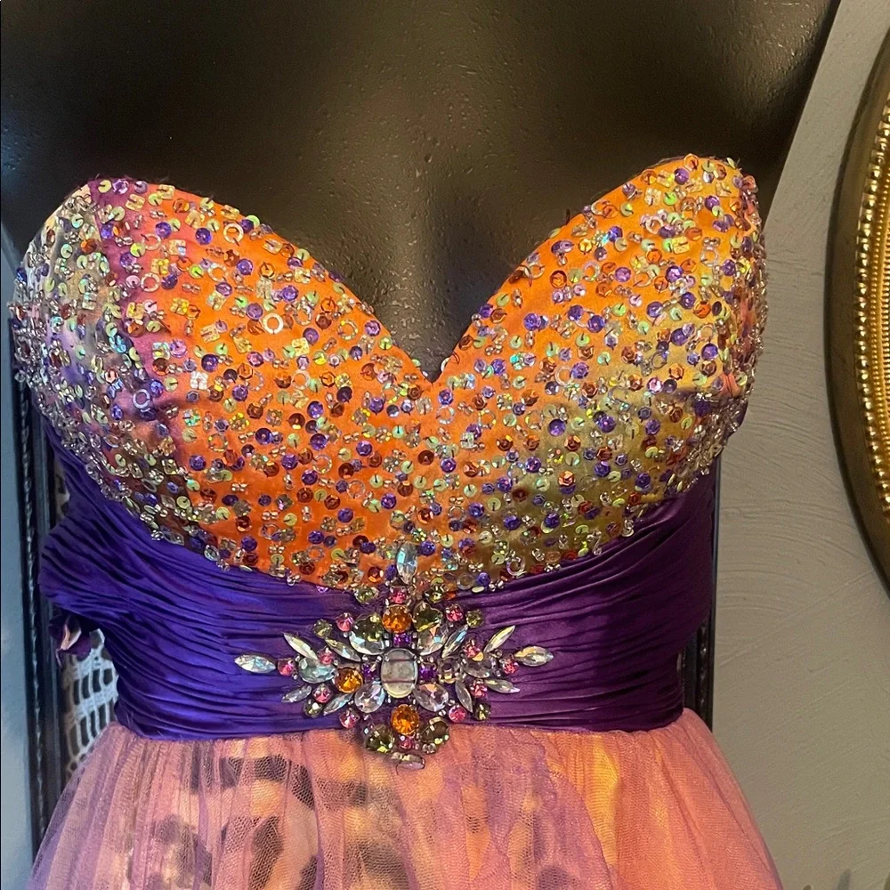 Riva Designs Purple and Gold Strapless Prom Dress - Picture 3 of 6